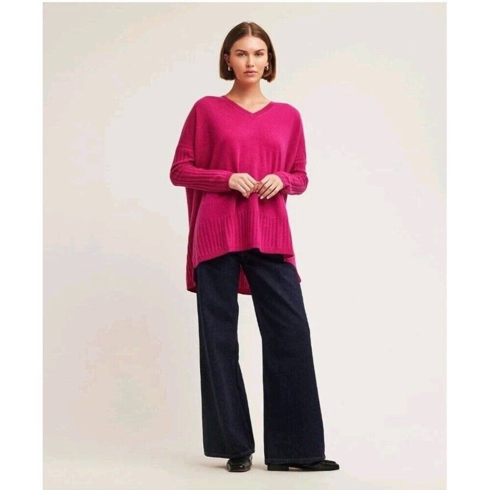 Soft by NAADAM 100% Cashmere V-Neck Boyfriend Pullover Hibiscus Oversized Sz S